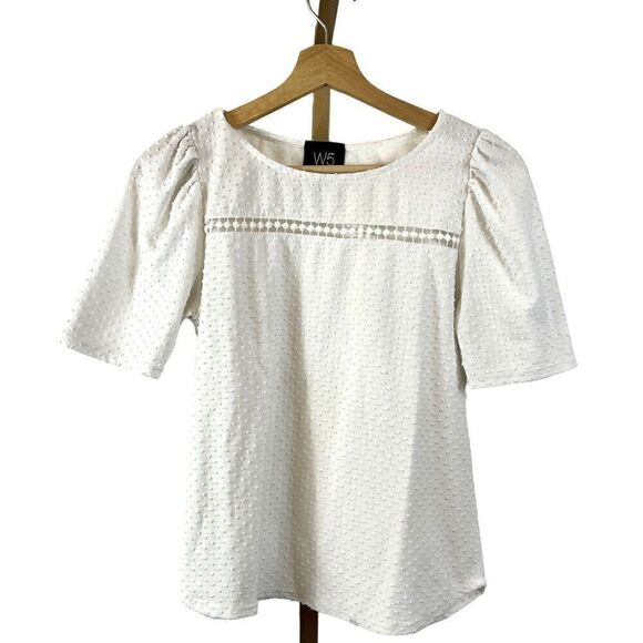 Anthropologie W5 Puff Sleeve Textured Top White EUC Sz Small / boho / - Picture 1 of 8